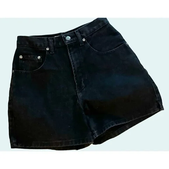 Vintage CROSSROADS Black Denim Mom Hi Waist Shorts 90s 00s Y2K Sz 25 - Picture 1 of 6